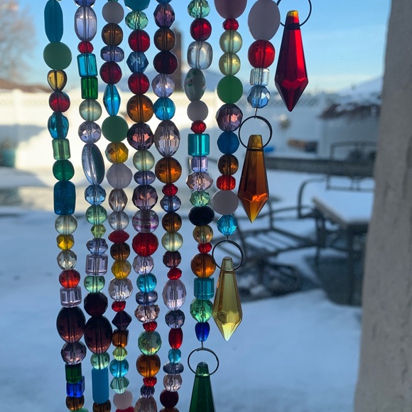 Hand Crafted Multicolor Beaded Crescent Light Catcher - Picture 7 of 13